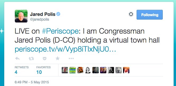 Jared Polis on Twitter_ _LIVE on #Periscope_ I am Congressman Jared Polis (D-CO) holding a virtual town hall https___t.co_os3VkLKao3_